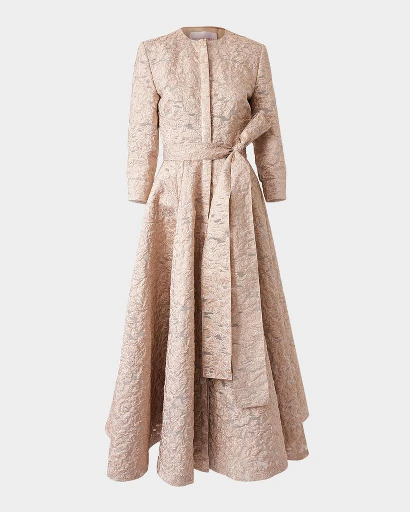 Carolina Herrera Metallic Floral Brocade Belted Midi Trench Dress 1