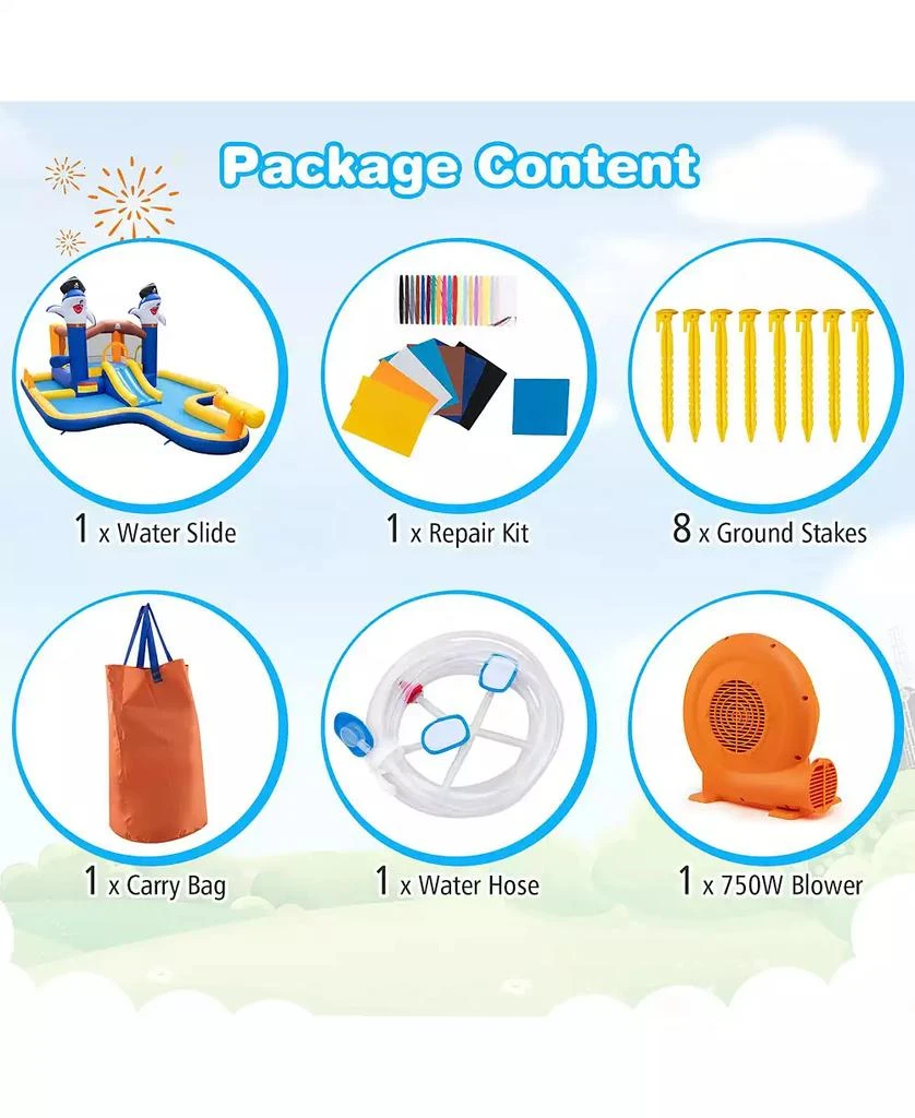 Mecale 7-In-1 Water Slide Park with Splash Pool and Water Cannon with 680W Blower 3