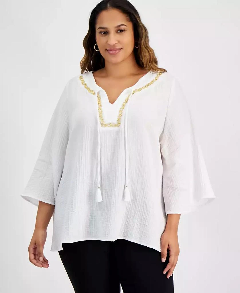 Macy's Plus Size Mirella  Embellished-Neck Kimono Top, Exclusively at Macy's 1