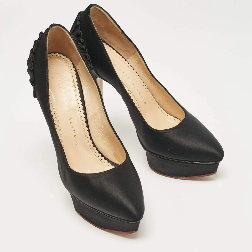 Charlotte Olympia Charlotte Olympia Black Satin Paloma Platform Pumps Size 37.5 4
