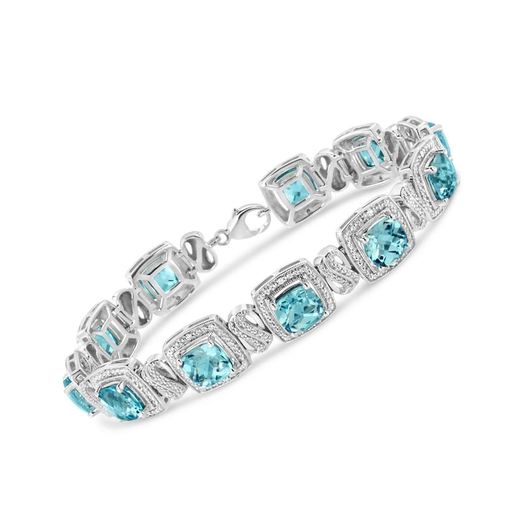 Haus of Brilliance .925 Sterling Silver 7x7 mm Cushion Cut Blue Topaz and 1/10 Ctw Single Cut Diamond Square Shape Tennis Bracelet 2