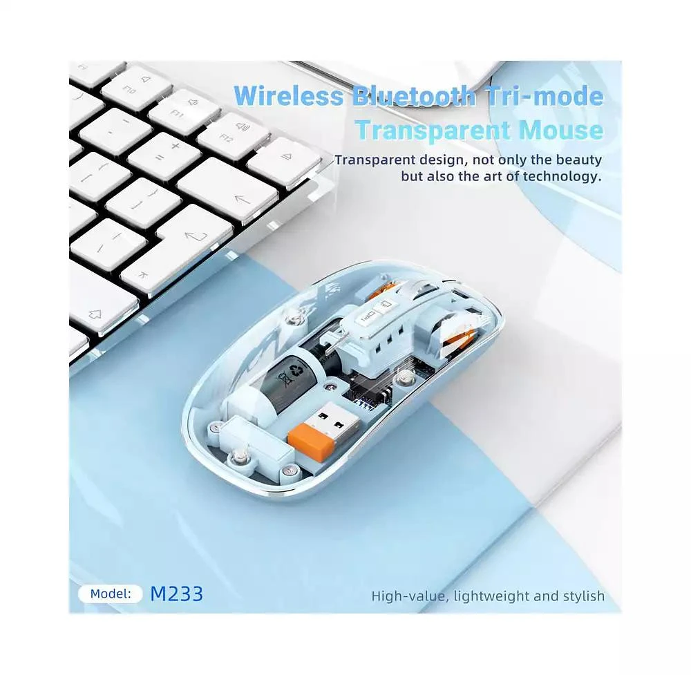 risokeys Transparent Tri Mode Wireless Mouse Rechargeable Silent 800 1200 1600 DPI Office Mouse 3