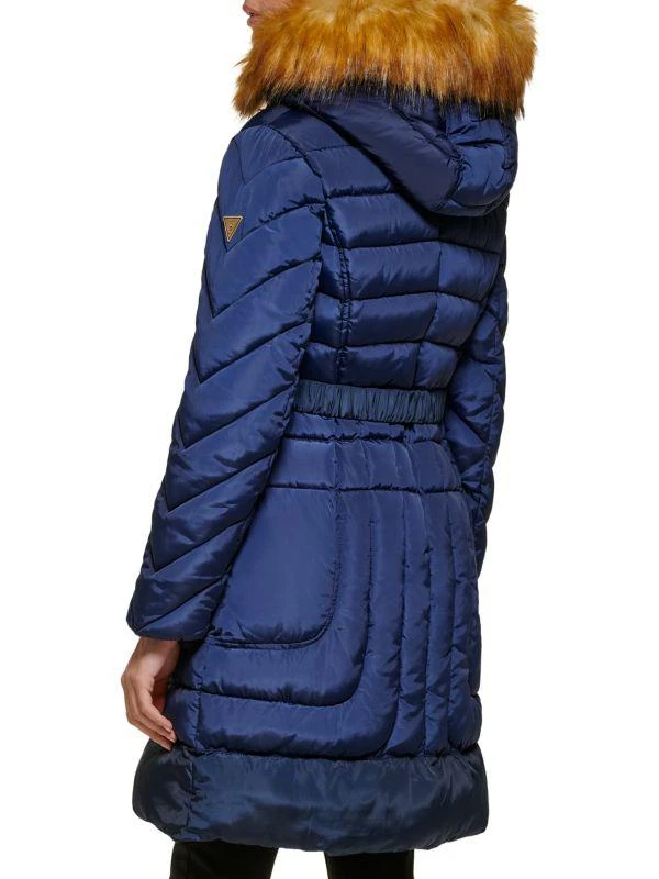 GUESS Faux Fur Trim Belted Puffer Coat 2