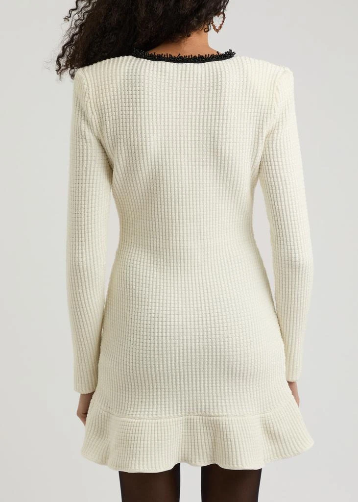 Self Portrait Pearl-trimmed waffle-knit mini dress 3