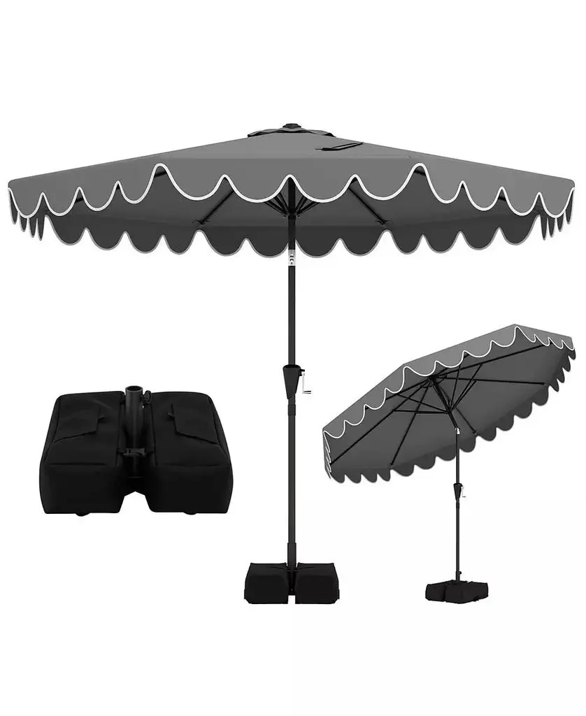 Gymax 10 Feet Outdoor Umbrella With Weighted Base Sandbags Push Button Tilt And Crank Patio