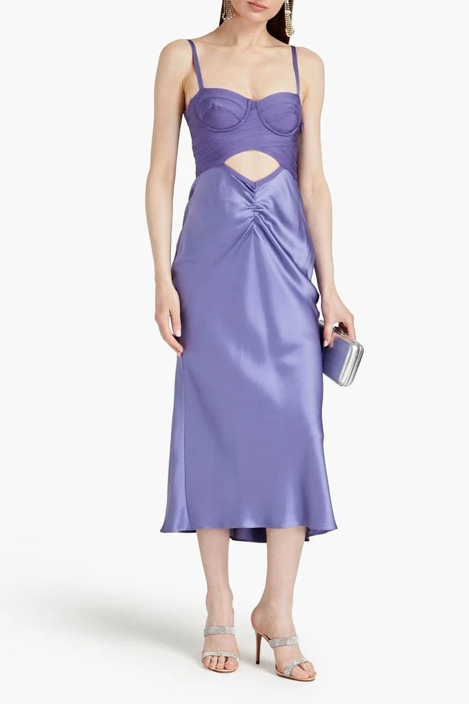 Herve Leger Bandage-paneled draped satin midi dress 2