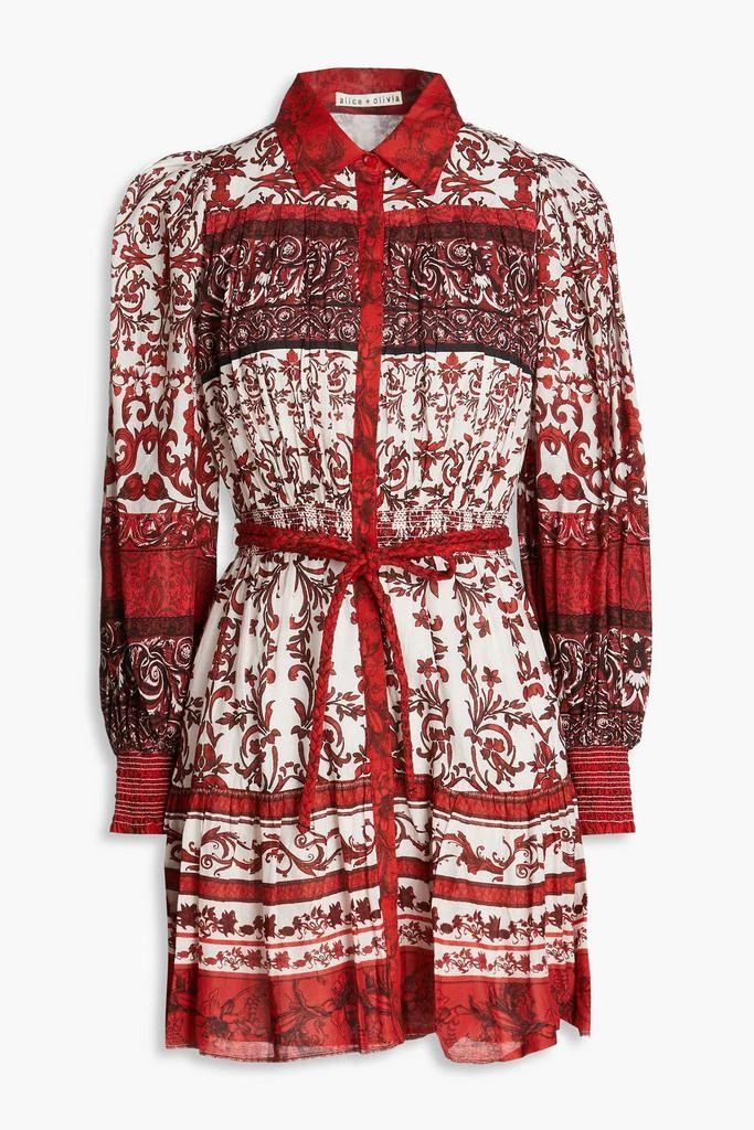 Alice + Olivia Tiffie printed cotton-mousseline mini shirt dress 1