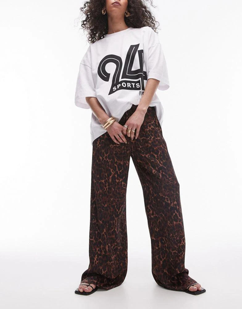 Topshop Topshop leopard printed satin straight leg tie waist trouser in dark leopard 1