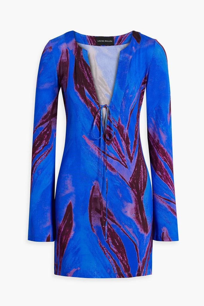 LOUISA BALLOU Tie-detailed printed stretch-jersey mini dress 1