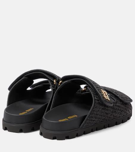 Miu Miu Logo raffia-effect sandals - Sandals - Free Shipping