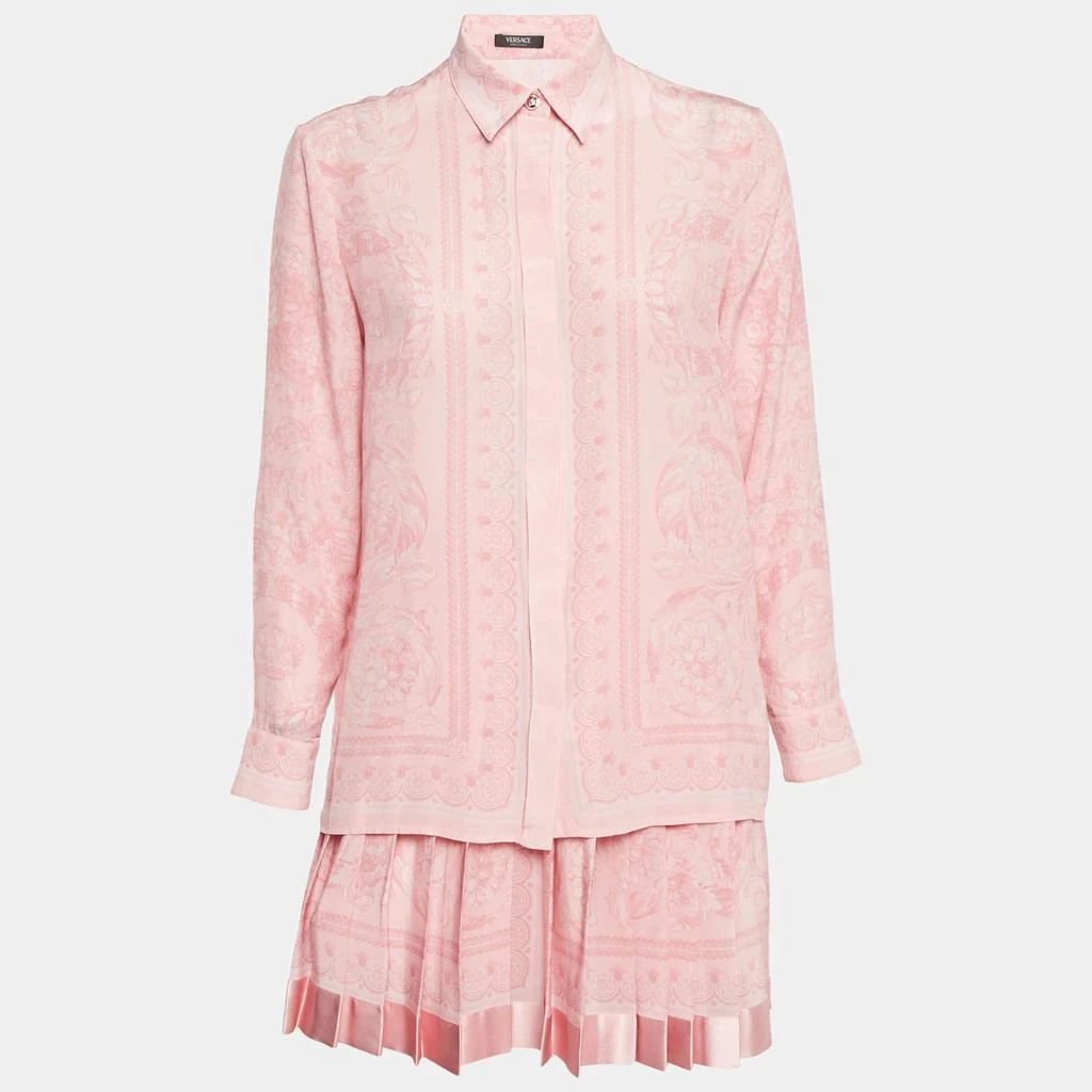 Versace Versace Pink Barocco Print Silk Shirt and Skirt Set S
