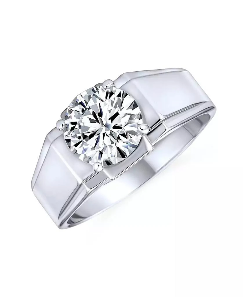 Bling Jewelry Large 6CTW Solitaire Cubic Zirconia Mens Ring Wide Band CZ Silver Plated