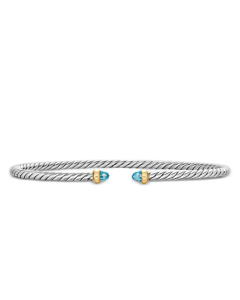 David Yurman Micro Cable Flex® Bracelet in Sterling Silver with 14K Yellow Gold and Blue Topaz, 2.6mm 1
