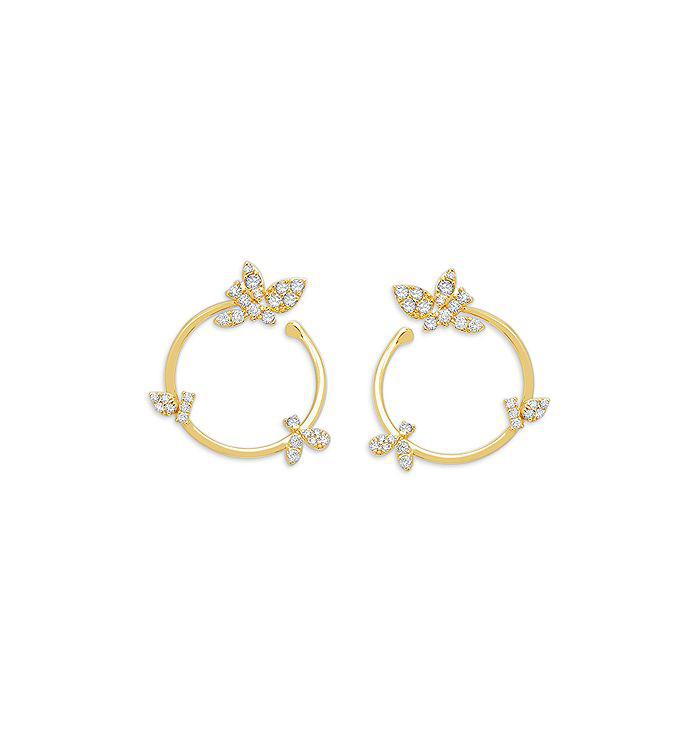 Graziela Gems 18K Yellow Gold Natura Diamond Bird Forward Facing Hoop Earrings