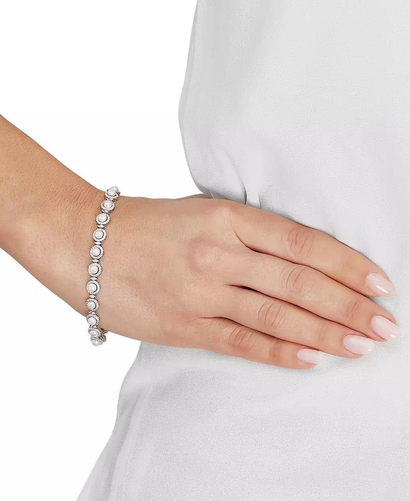 Arabella Cultured Freshwater Button Pearl (4 - 4-1/2mm) 
Cubic Zirconia Link Bracelet in Sterling Silver