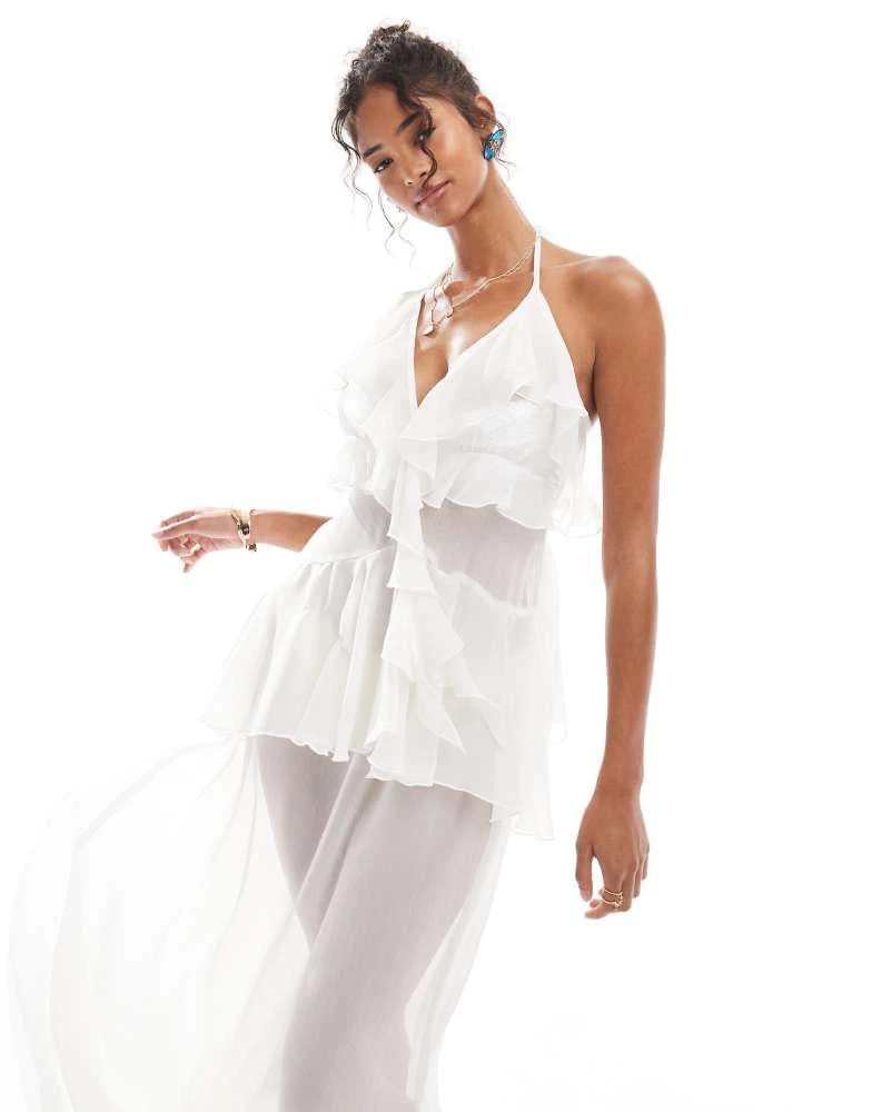 blue dress for baby girl ZAPAKA Women White Long Beach Dress Sheath Halter Chiffon Bridal Dress