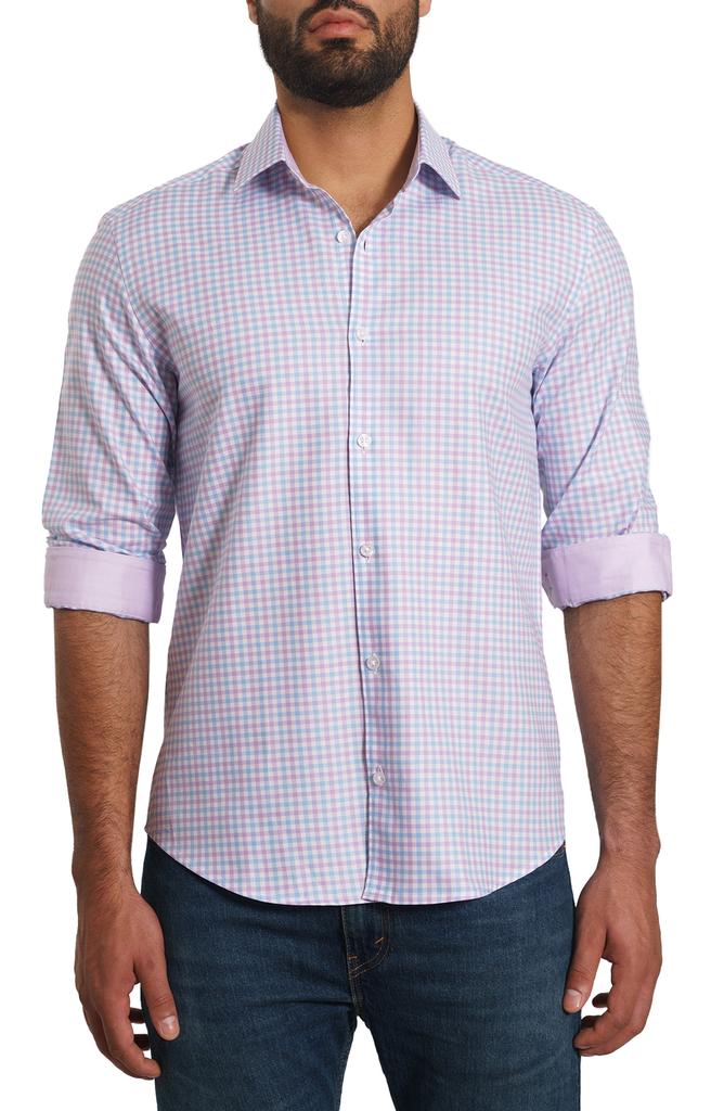Jared Lang Trim Fit Gingham Pima Cotton Button-Up Shirt