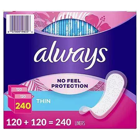 Always Always Daily Thin Liners, Unscented, Regular, 240 ct. 9