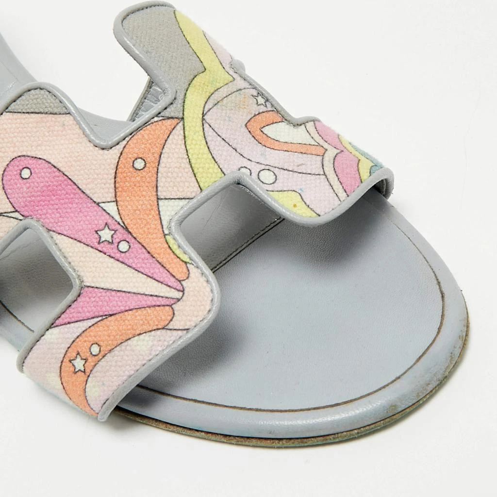Hermes Hermes Light Blue Printed Canvas and Leather Oasis Sandals Size 39 7