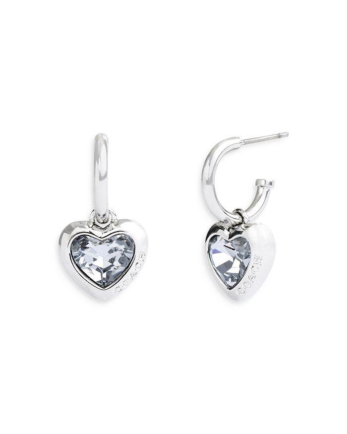 COACH Stone Heart Charm Huggie Hoop Earrings