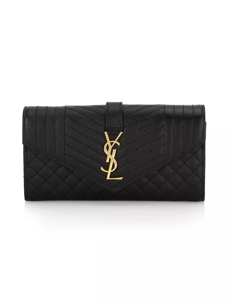 Yves Saint Laurent Envelope Large Flap Wallet In Grain De Poudre Embossed Leather 1