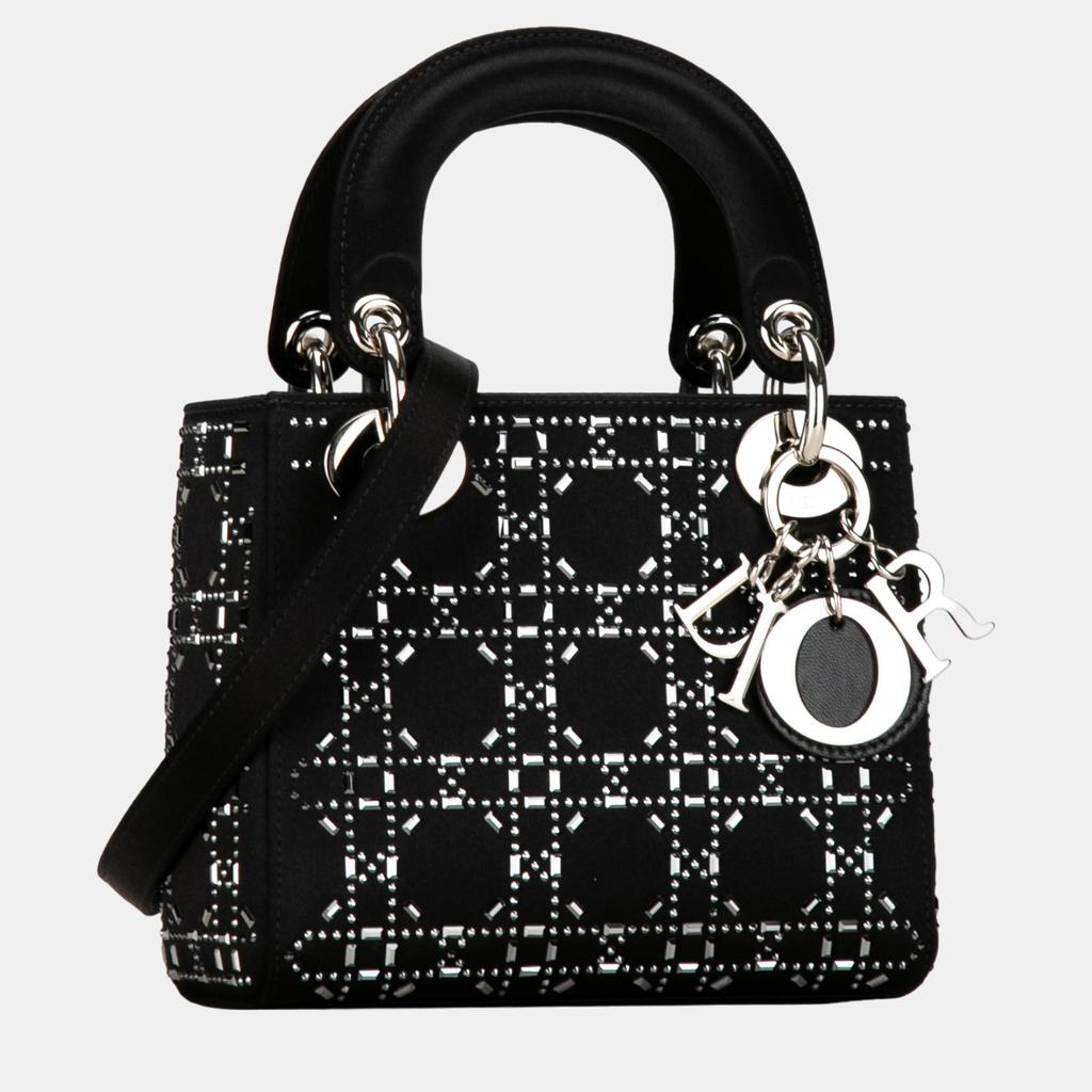 Dior Dior Black Mini Satin Cannage Crystal Embellished Lady Dior