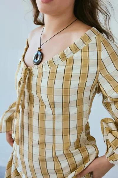Glamorous Glamorous Beige Plaid Scoop Neck Midi Dress 2