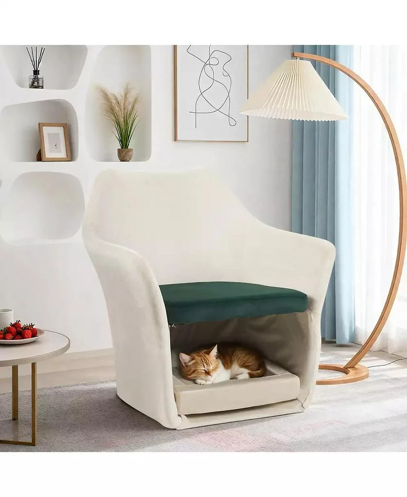 AOSTIRMOTOR Mid Century Modern Accent Chair - Pet-Friendly 2-in-1 Soft Fabric Armchair, White