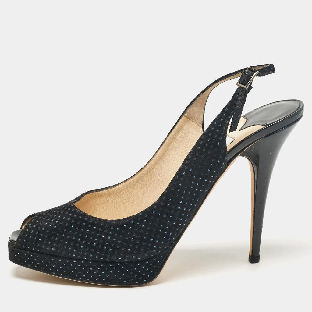 Jimmy Choo Jimmy Choo Black Embellished Suede Peep Toe Platorm Slingback Pumps Size 41 1