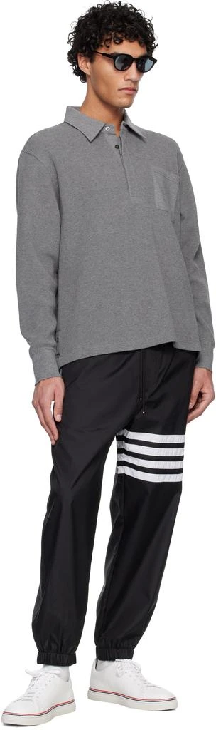 Thom Browne Black Shiny Ripstop 4-Bar Track Pants 4