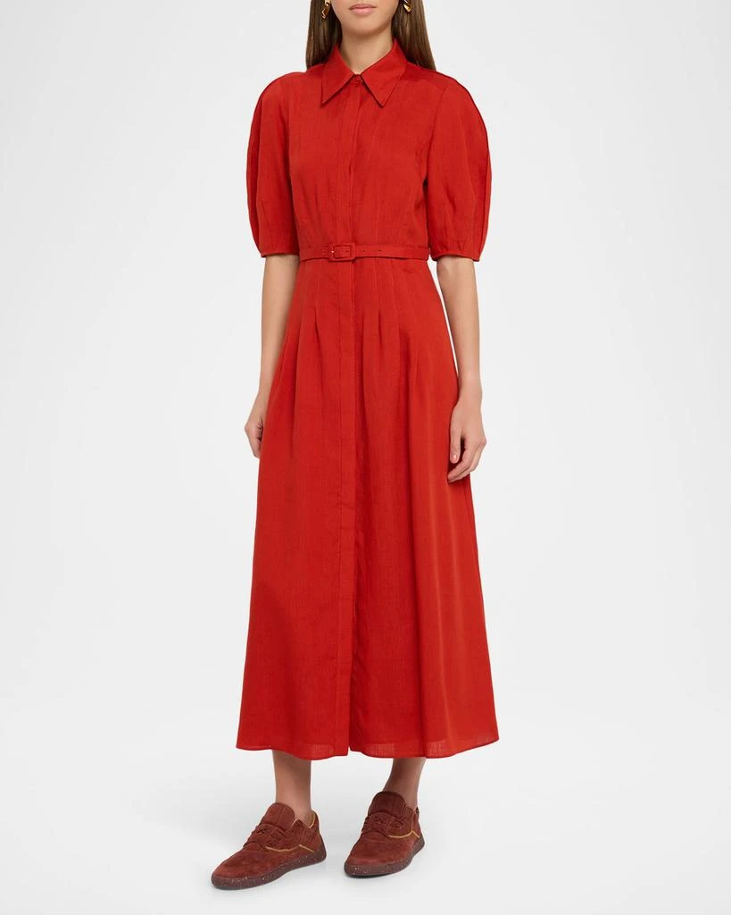 Gabriela Hearst Maude Puff-Sleeve Belted Linen Midi Shirtdress 4