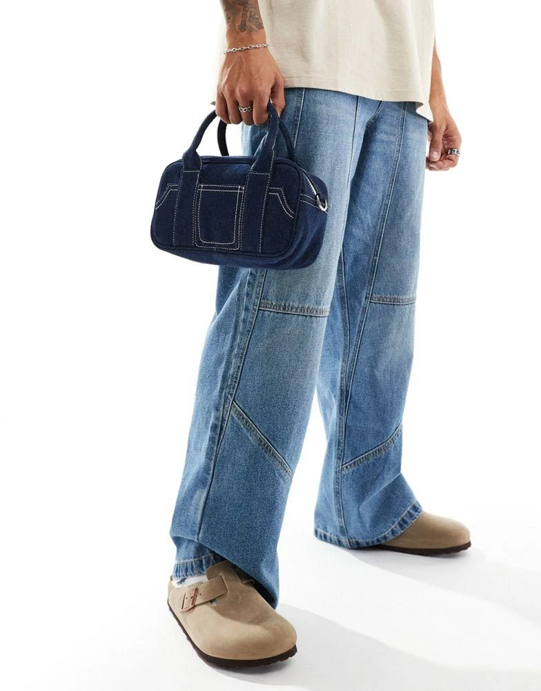 ASOS ASOS DESIGN bowler cross body bag with contrast stitch in navy denim 4