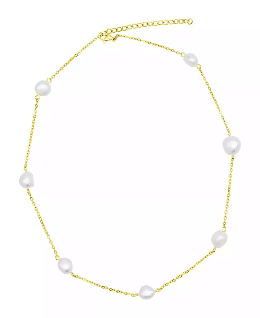 ADORNIA Tarnish Resistant 14K Gold-Plated Adjustable Station Cultured Freshwater Pearl Necklace