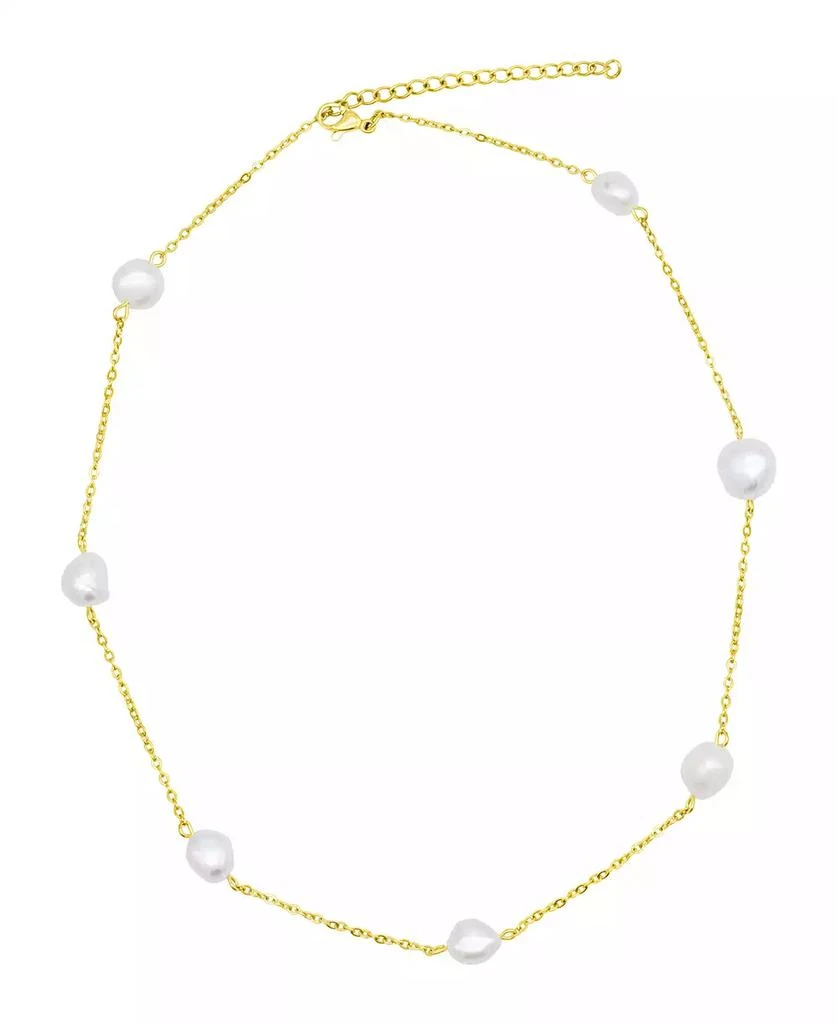 ADORNIA Tarnish Resistant 14K Gold-Plated Adjustable Station Cultured Freshwater Pearl Necklace 1