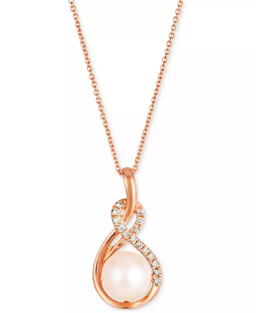 Le Vian Pink Freshwater Pearl (8mm) & Nude Diamond (1/10 ct. t.w.) Swirl Adjustable 20" Pendant Necklace in 14k Rose Gold 1