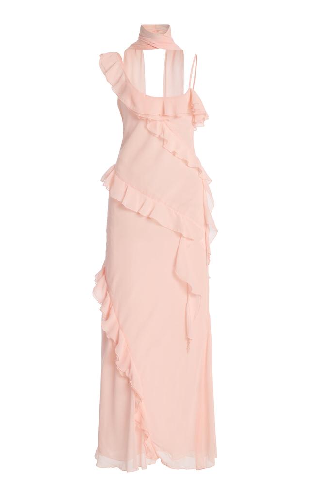 herlipto Mayfair Ruffled Dress ベージュ 茶色 Chiffon Ruffle Sheath Dress | David's Bridal