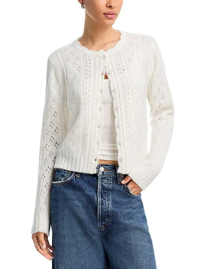 AQUA Pointelle Cardigan Sweater - Exclusive
