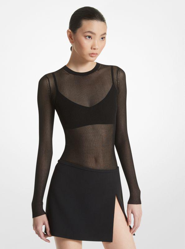 michael_kors Ribbed Sheer Viscose Blend Sweater and Bra Top