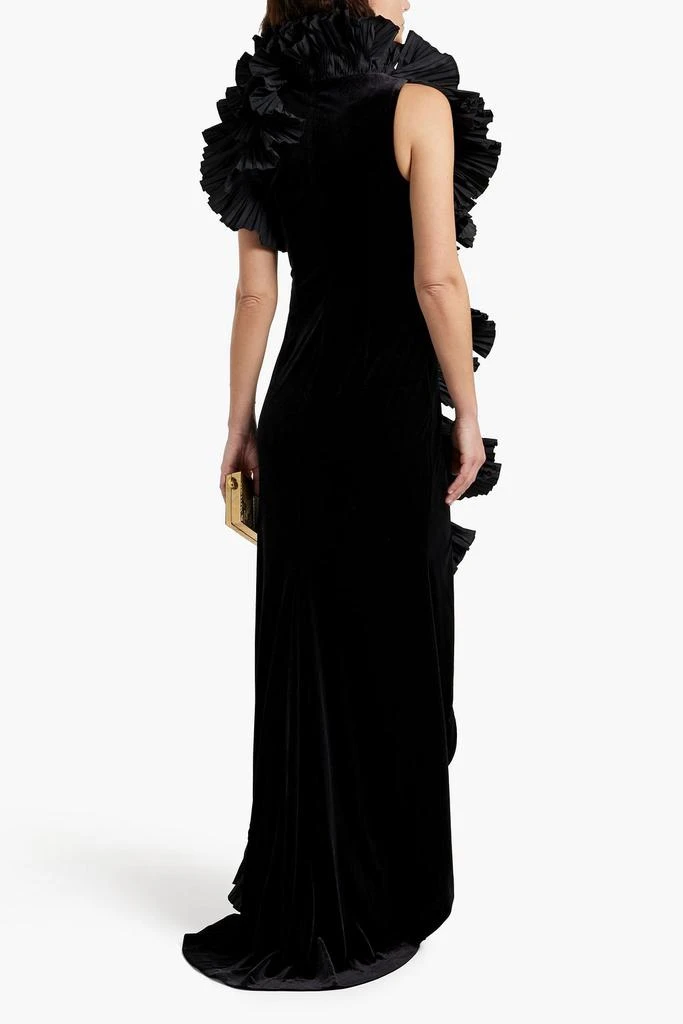 Badgley Mischka Taffeta-trimmed ruffled velvet gown 3