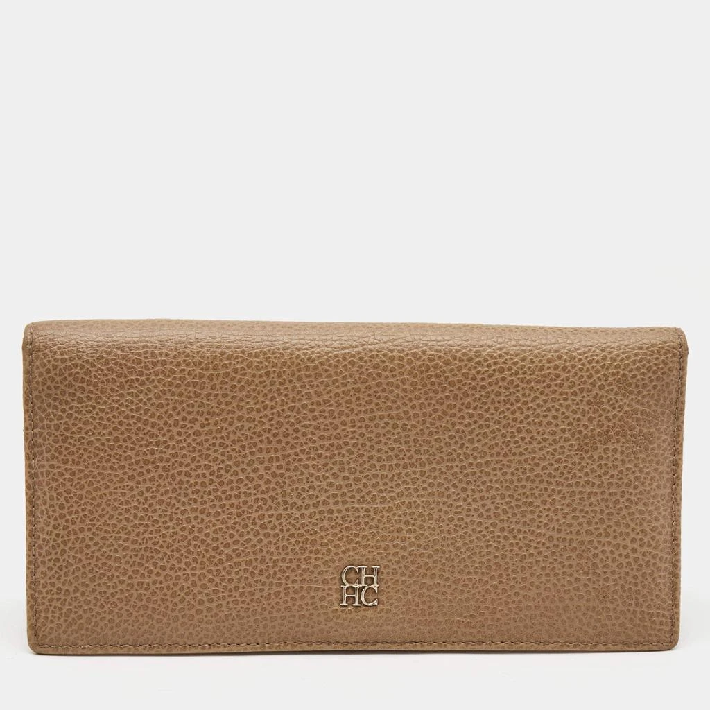 CH Carolina Herrera CH Carolina Herrera Beige Leather Flap Bifold Continental Wallet 1