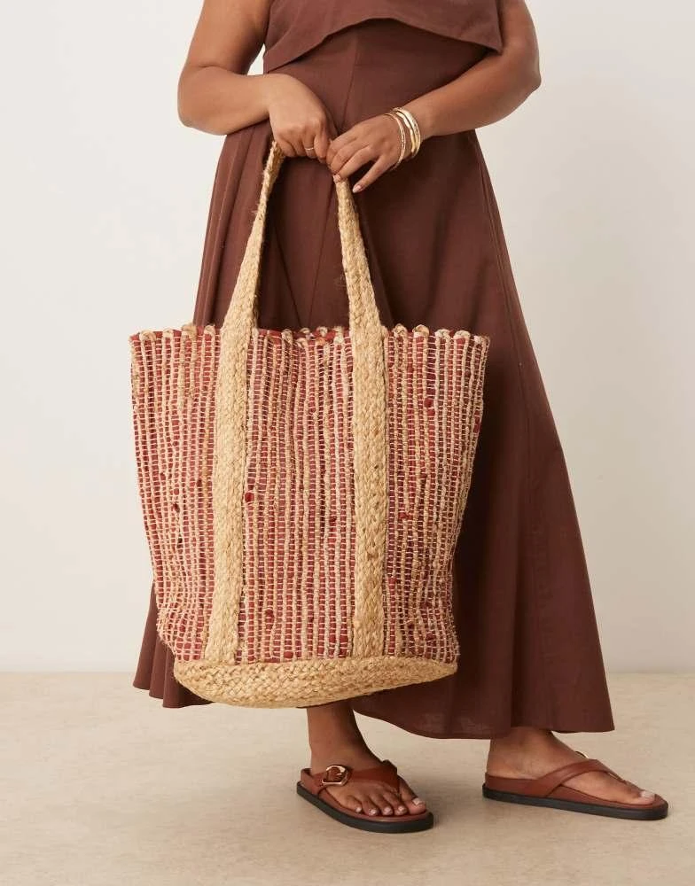 ASOS ASOS DESIGN premium striped straw jute tote bag in multi 2