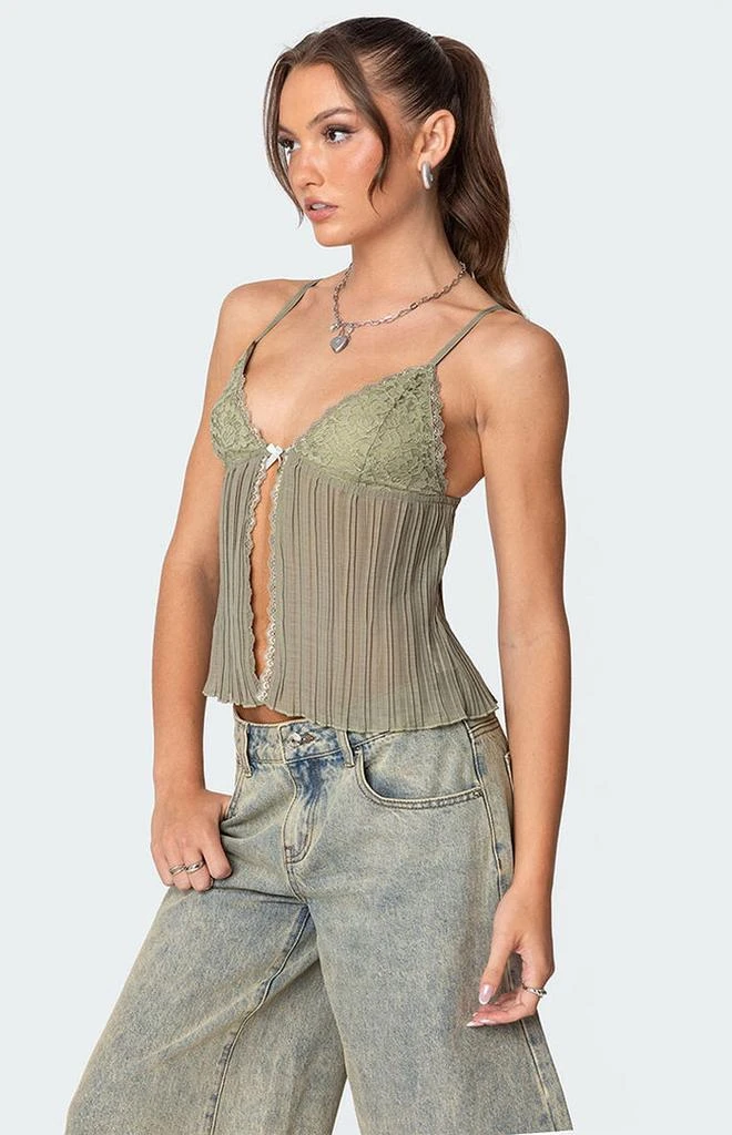 Edikted Pleated Lacey Split Front Tank Top 3
