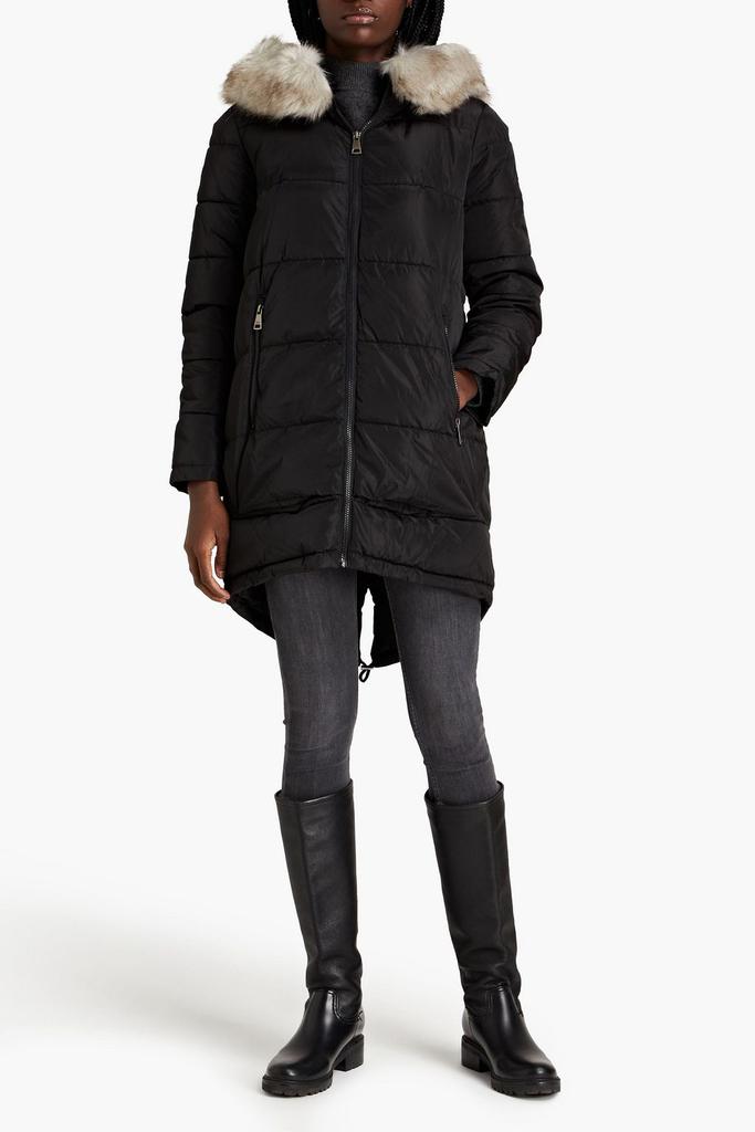DKNY Faux fur-trimmed quilted shell hooded coat