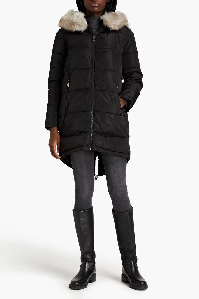 DKNY Faux fur-trimmed quilted shell hooded coat 2