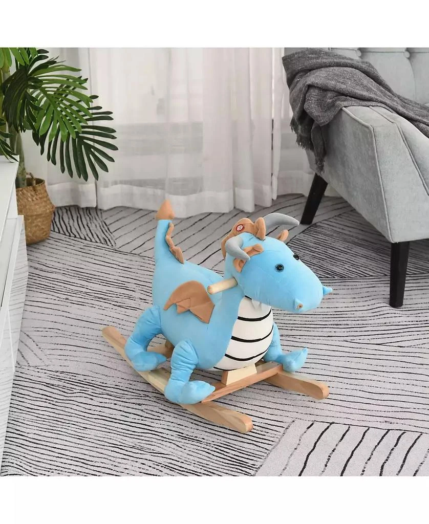 Streamdale Furniture Kids Plush Ride-On Rocking Horse Toy Dinosaur Ride Rocking Chair with Realistic Sounds for18-36 Months, Blue