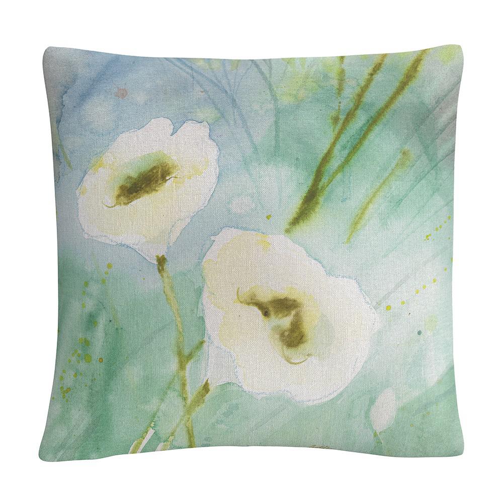 Baldwin Sheila Golden Quiet Pond White Soft Floral Motif Decorative Pillow, 16" x 16"