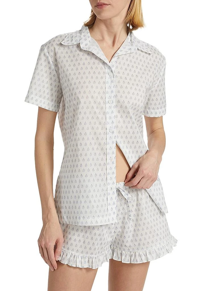 Pour Les Femmes Karl Cotton Leaf-Print Frill Pajamas 3