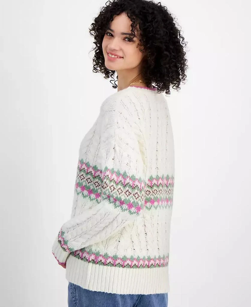 Sugar Moon Juniors' Cable-Knit Fair Isle Sweater 4