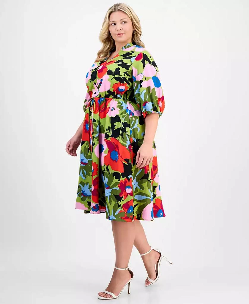 Sandra Darren Plus Size Print Tie-Waist 3/4-Sleeve Midi Dress 4