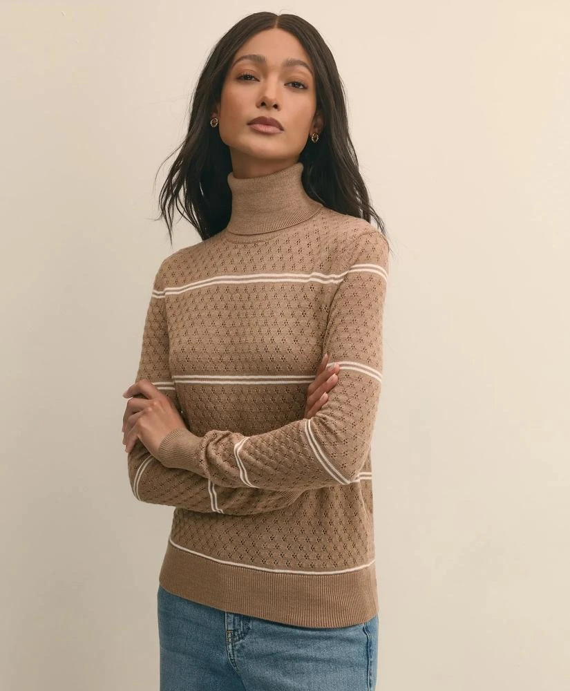 Brooks Brothers Merino Wool Striped Pointelle Turtleneck